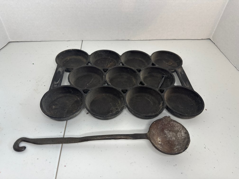 Cast Iron 11 Cup Muffin Pan and Ladle