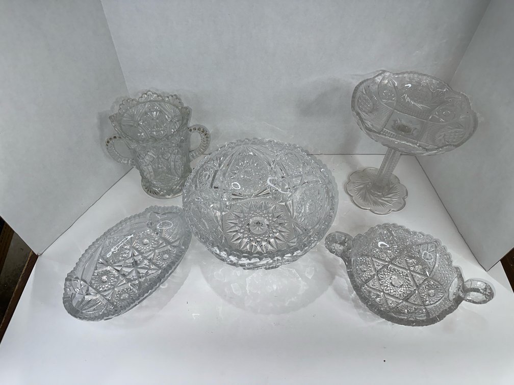 Cut Glass candy dishes, bowl and more.