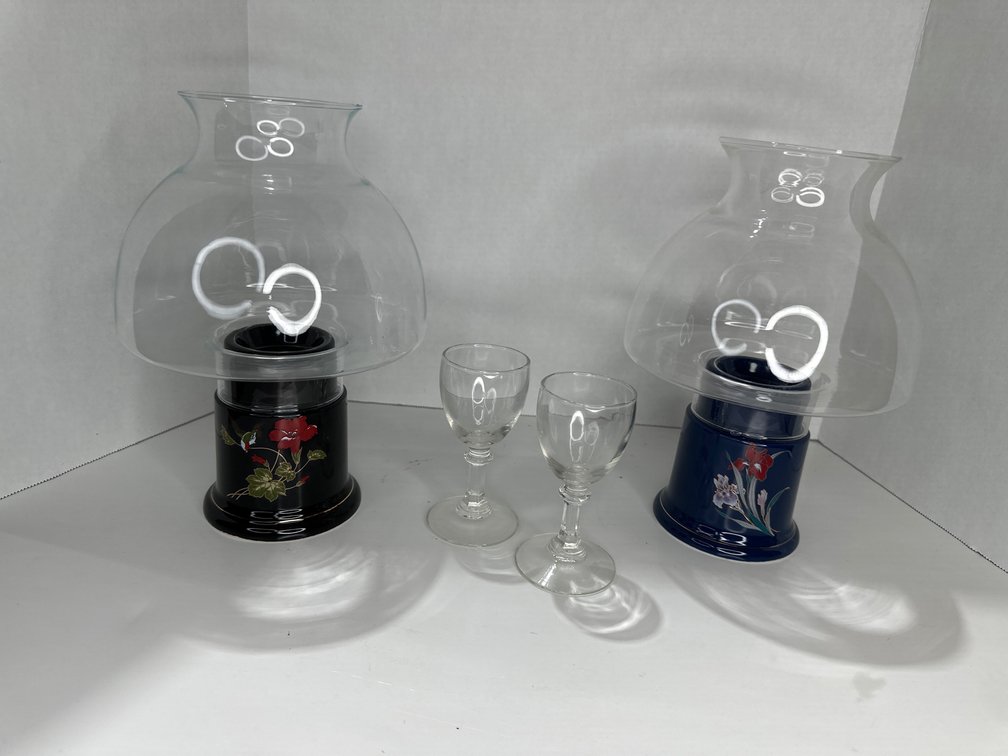 2 Painted Ceramic Candle Holders and goblets