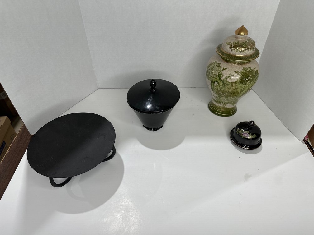 Japanese Kutani Style Temple Jar, Fostoria Ebony Candy Jar