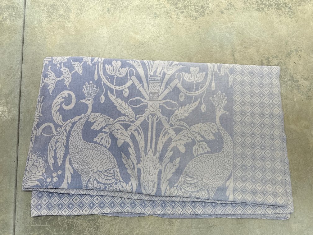 Vintage bedspread - light blue.  79x68 Damask design