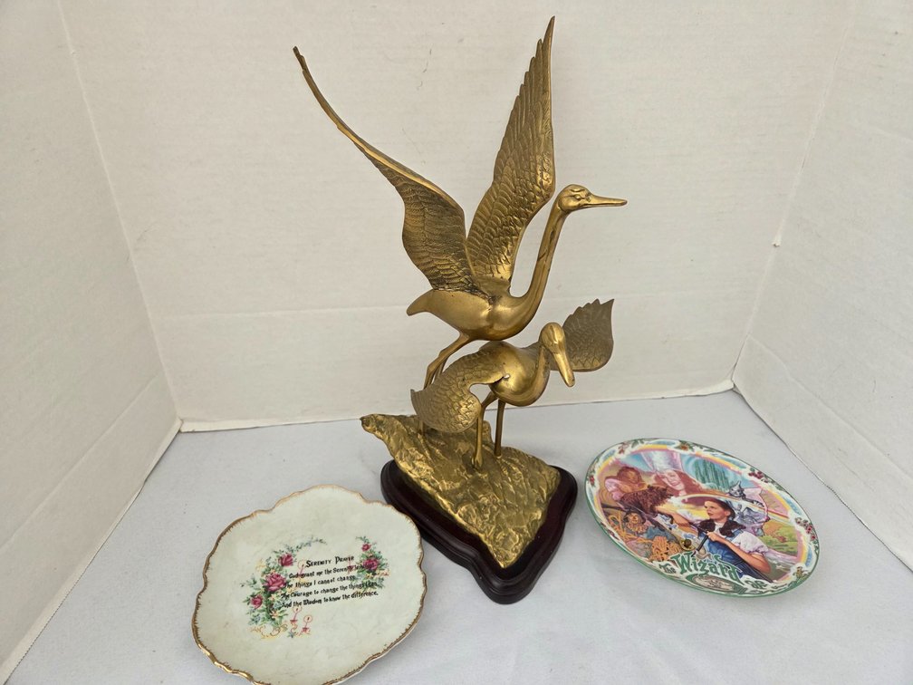 Brass  Cranes Mounted on Base
