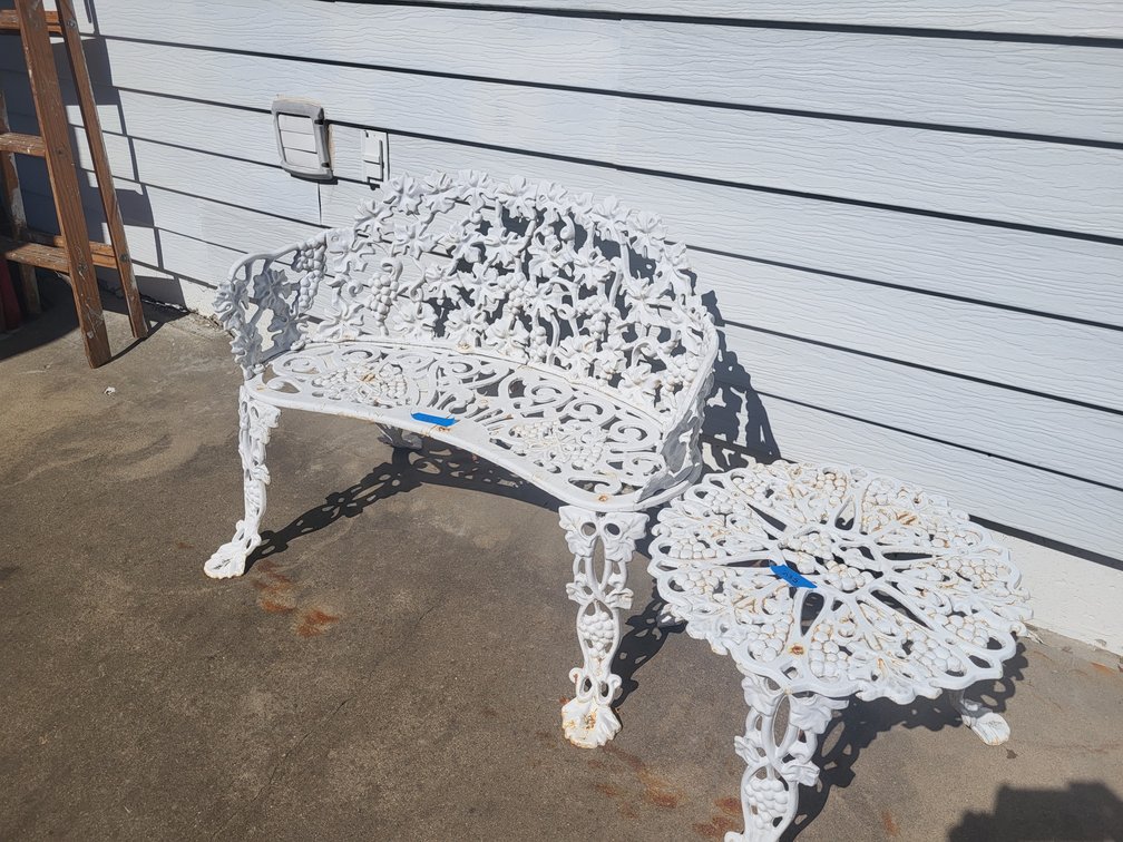 Ornate cast Iron garden bench and table
