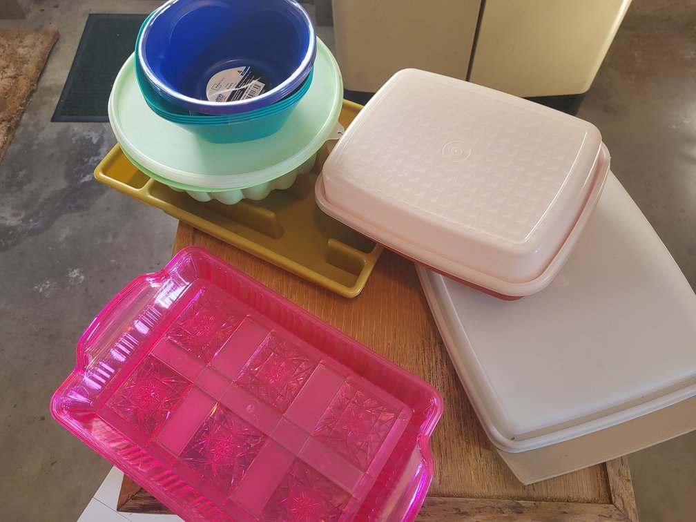 Variety of plastic bowls, trays and more