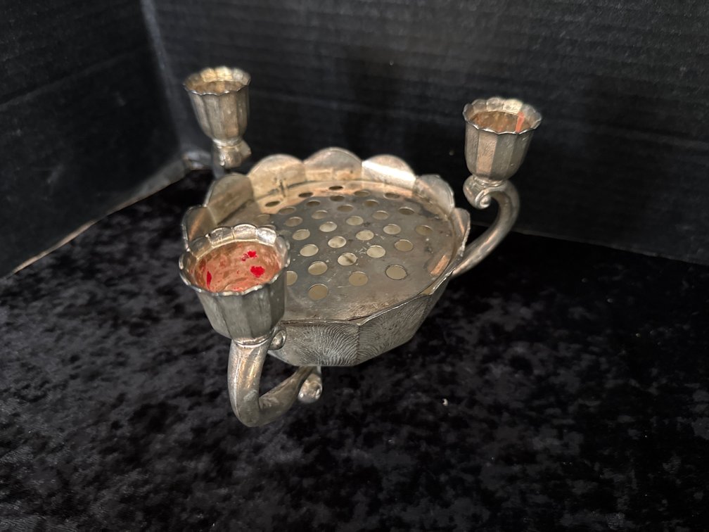 Silver toned Flower Frog Candleabra