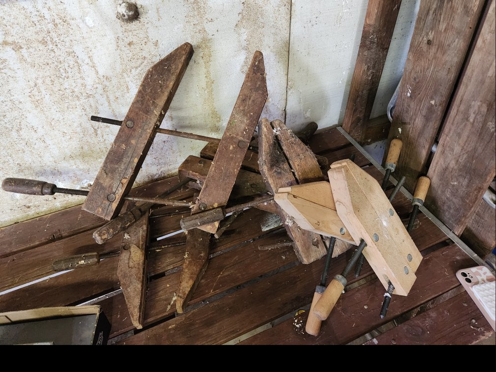 4 antique wooden woodworking clamps 