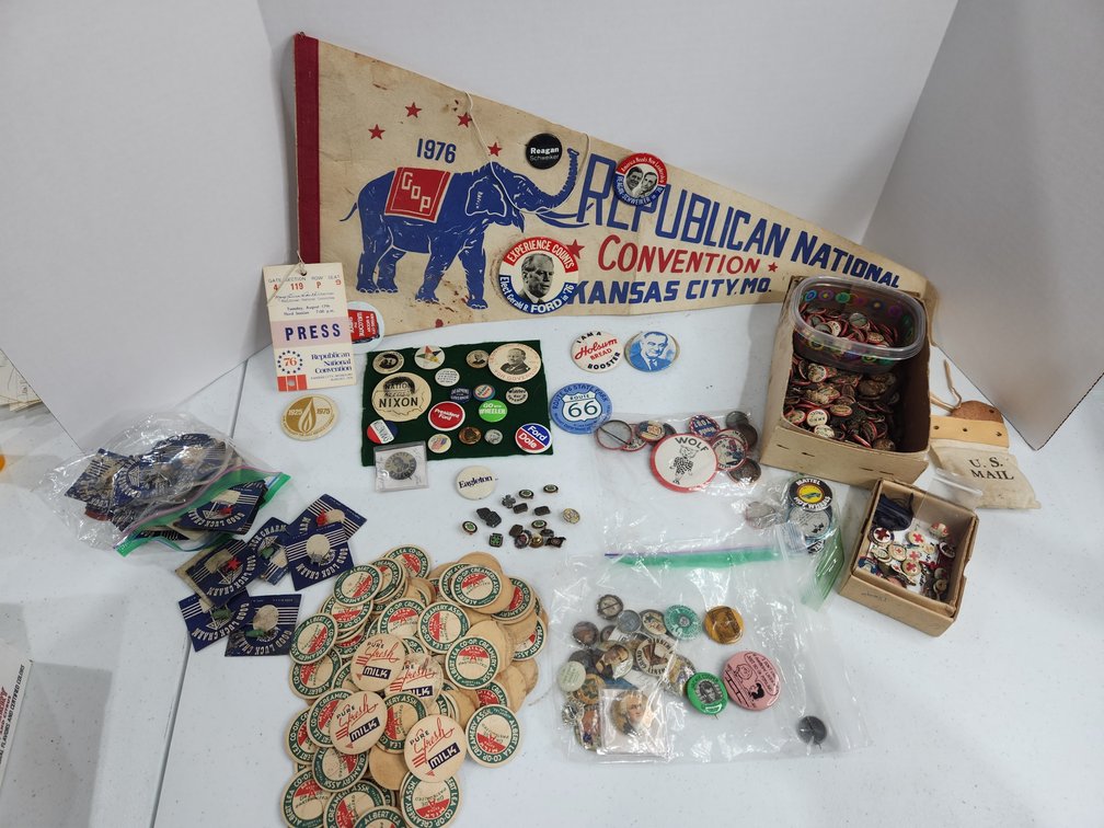 large flat political pin backs