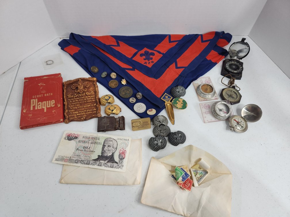 flat of boys scout memorabilia 