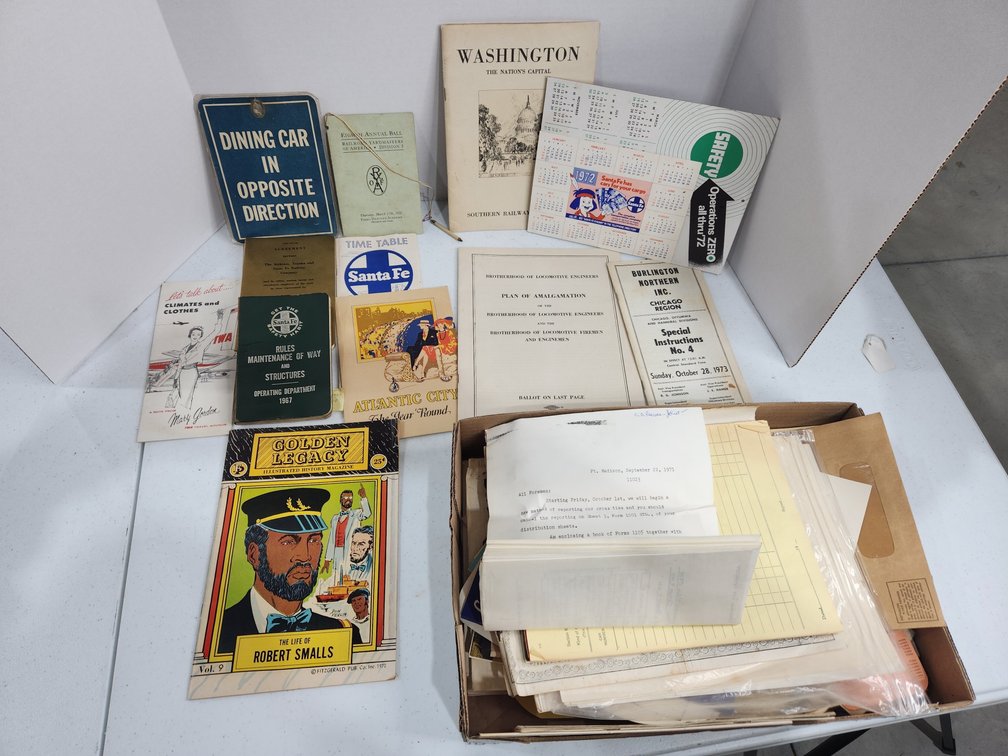 box of railroad memorabilia 