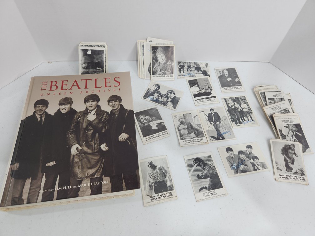 Beatles memorabilia and spook story trading cards 