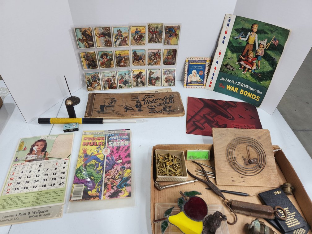 flat of vintage paper goods 