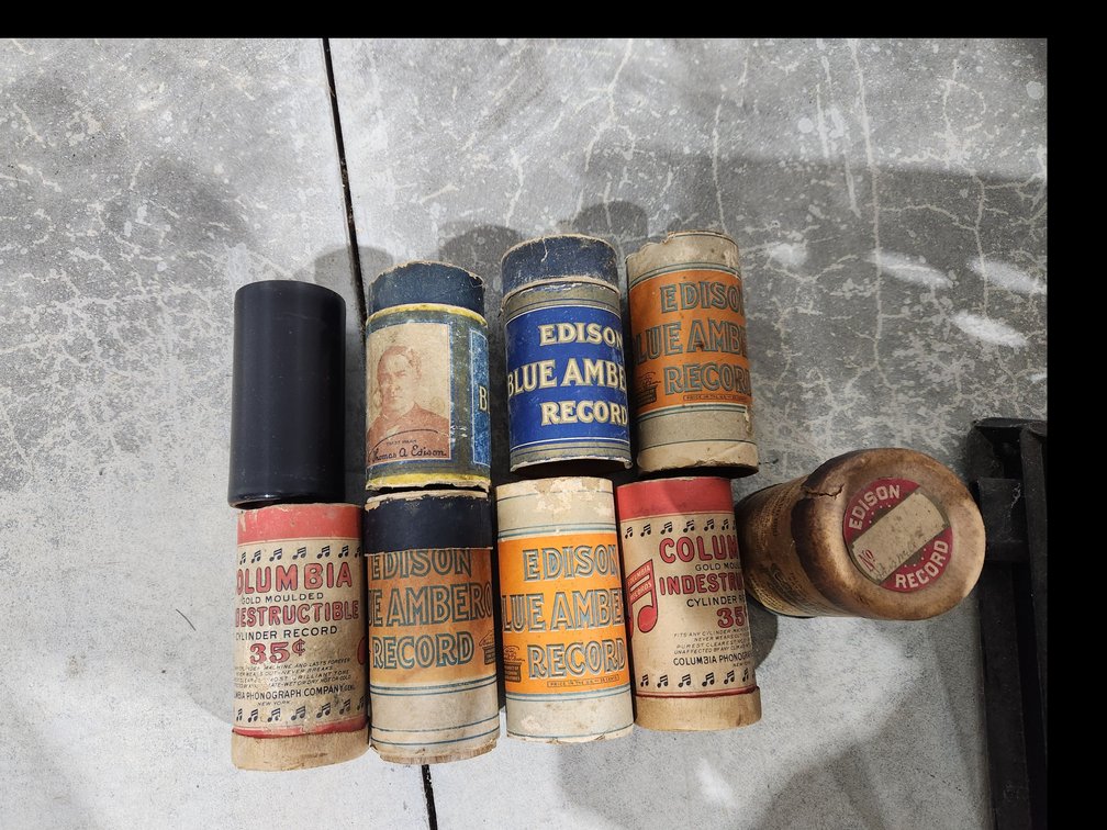 crate of Edison and Columbia wax cylinder records