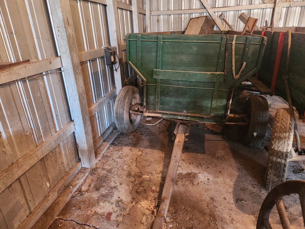 Old Green Antique Grain Wood Wagon