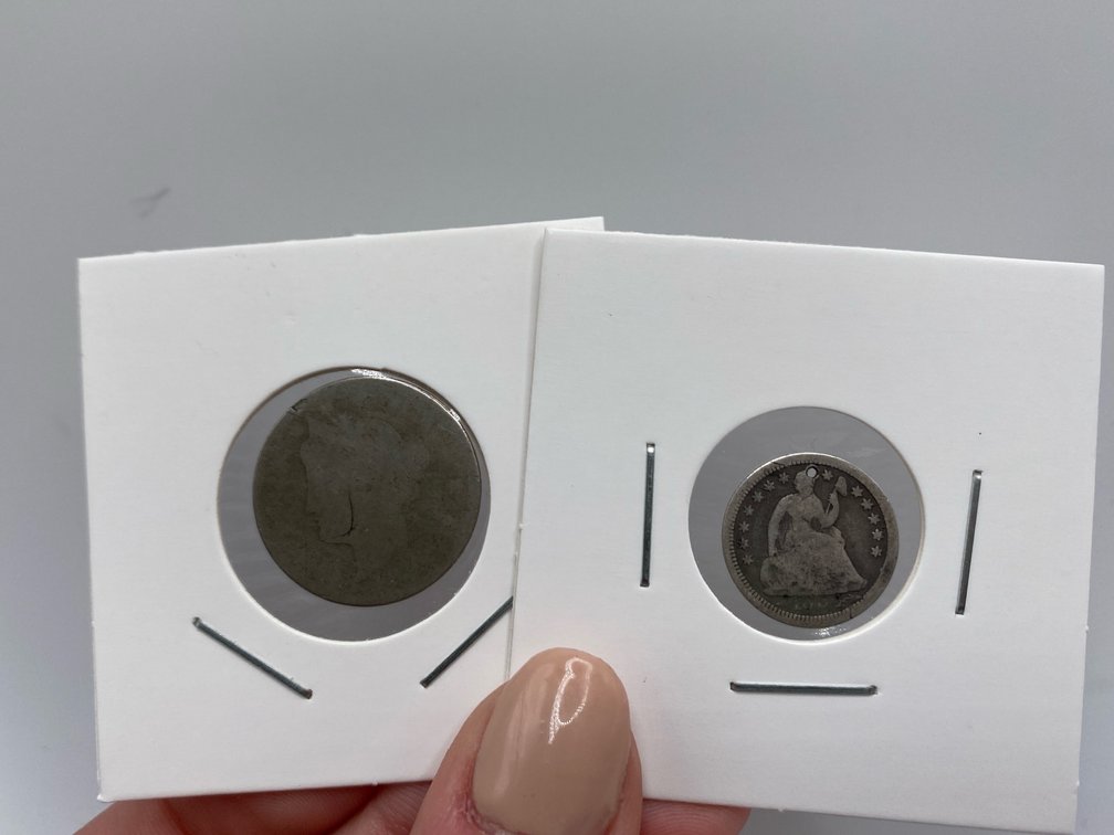 1854 Half Dime and worn Liberty Head Nickel