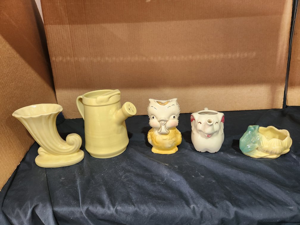 Vases, pots, and creamer