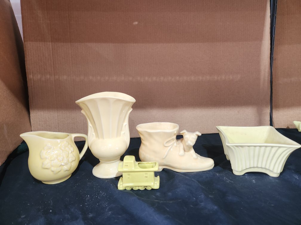 Yellow pitcher, creamer, case, and planter