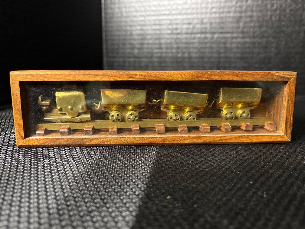 Brass Tram + Tracks in Wood Box 