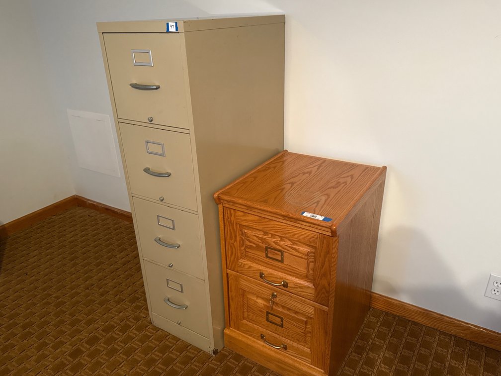 Small Oak File Cabinet and Metal File Cabinet