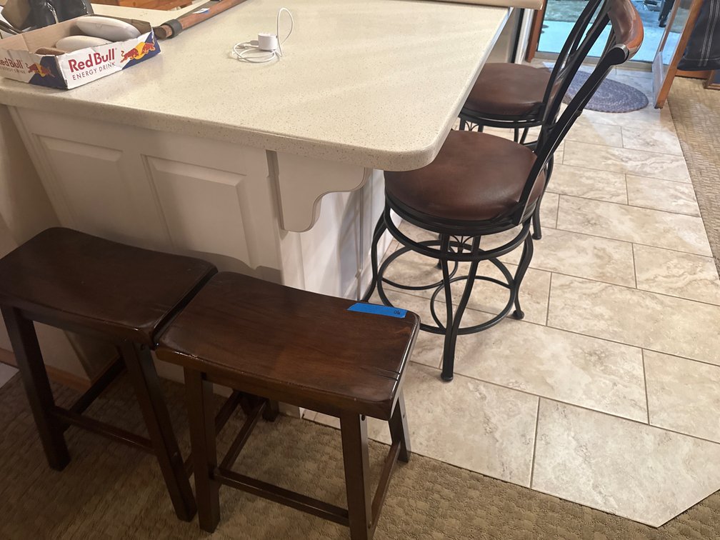 Four Low Bar Stools.  Plank Stools and Swivel Stools