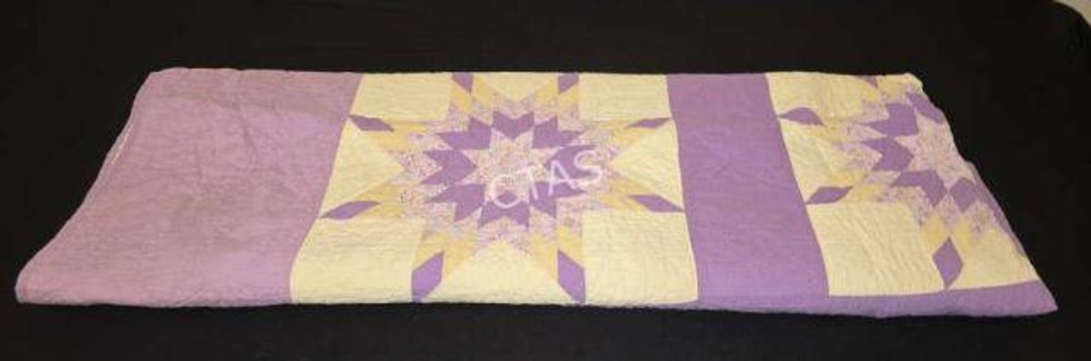 Vintage Handsewn Purple & Yellow Cotton Quilt
