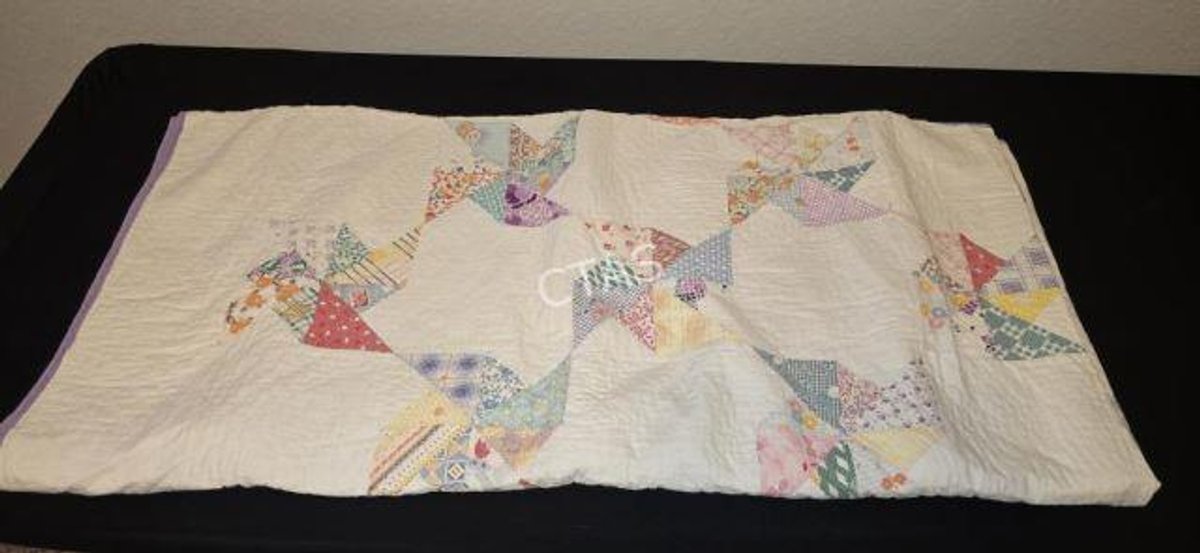 Vintage Patchwork Pinwheel Cotton Flour Sack Quilt