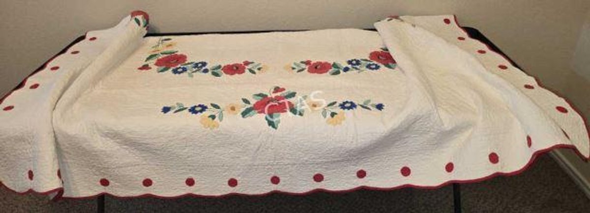 Vintage Machine Appliqued & Quilted Poppy & Floral