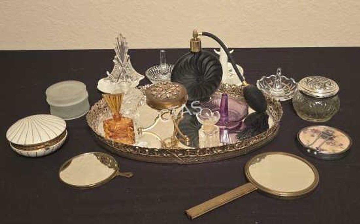 Mirror Vanity Tray w/ Vintage Perfume Bottles,