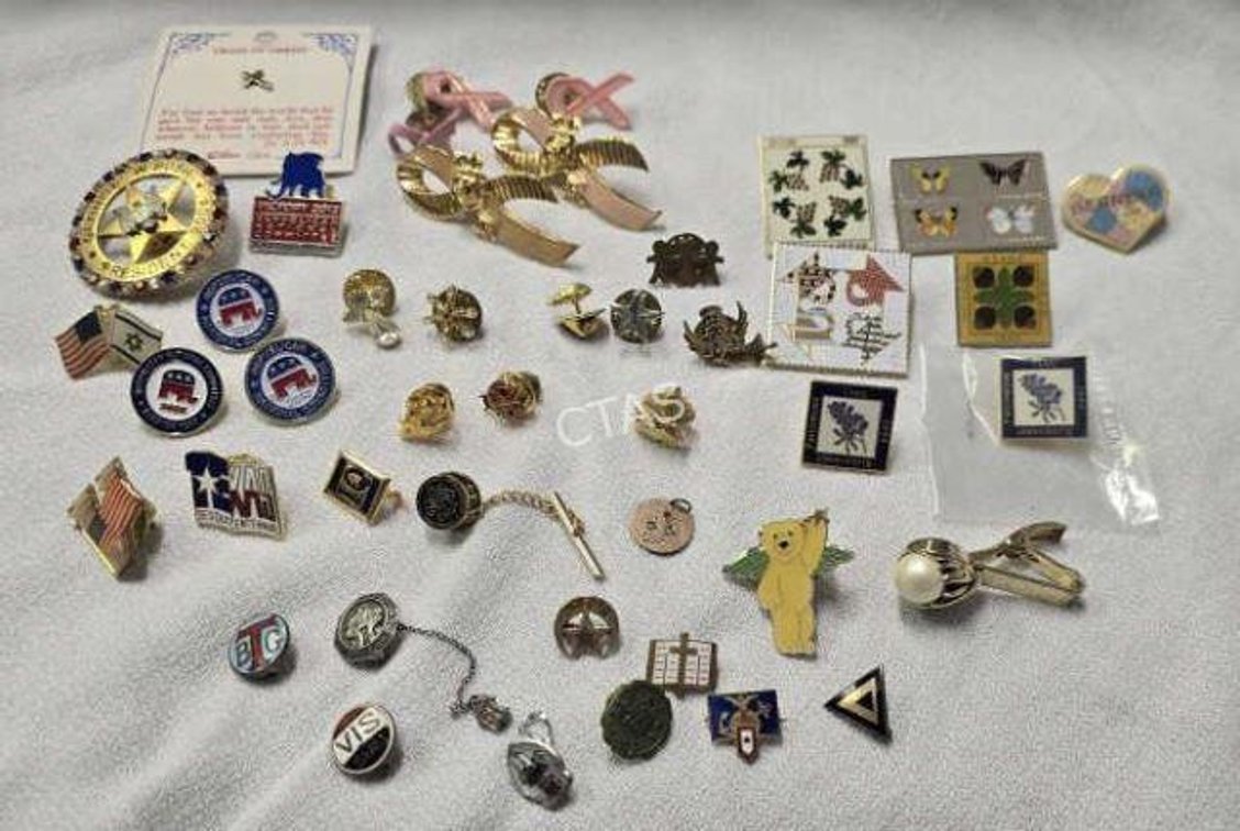 Vintage, Political & More Modern Lapel Pins, Tie