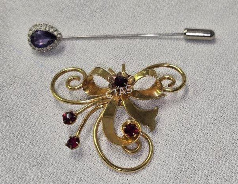 Gold & Gold Filled Brooches w/ Gemstones