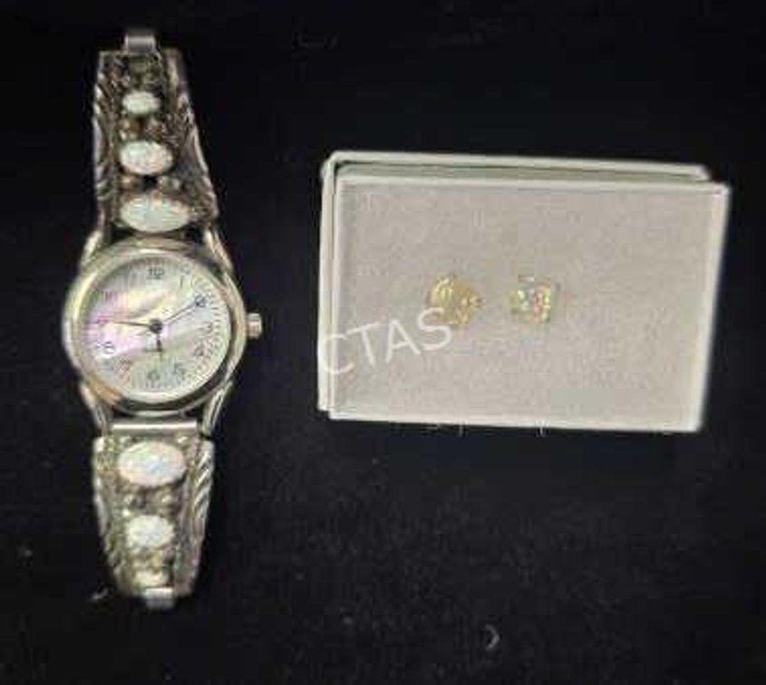 Moonstone & Sterling Watch and Earrings