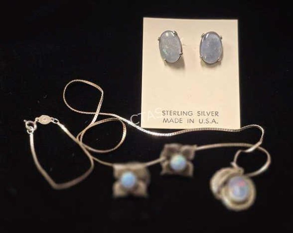 Sterling Silver Necklace w/ (2) Pairs of Earrings