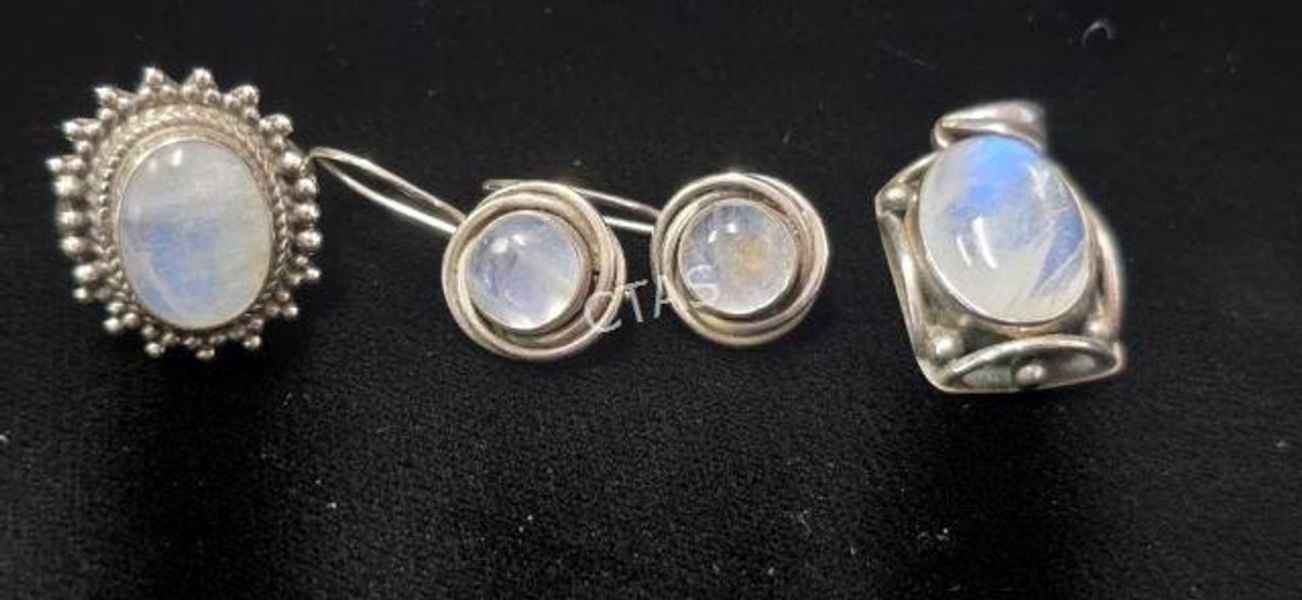 Sterling & Moonstone Pendant, Ring & Earrings
