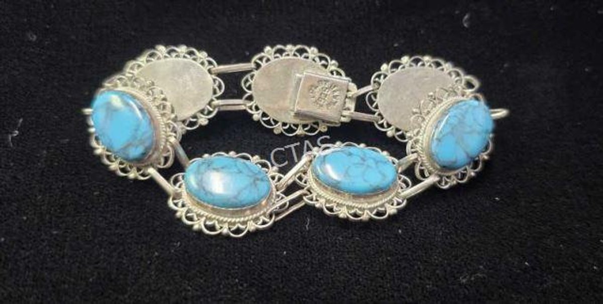 Vintage Sterling Filigree Bracelet w/ Turquoise