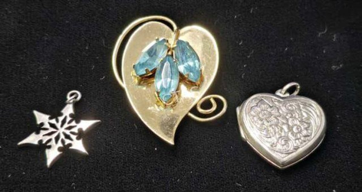 Sterling Silver Locket, Hat Pin & Snowflake