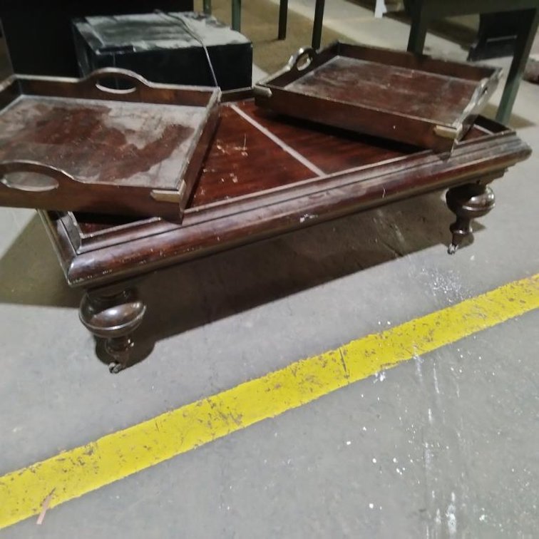 Coffee Table w/Serving Trays on Wheels