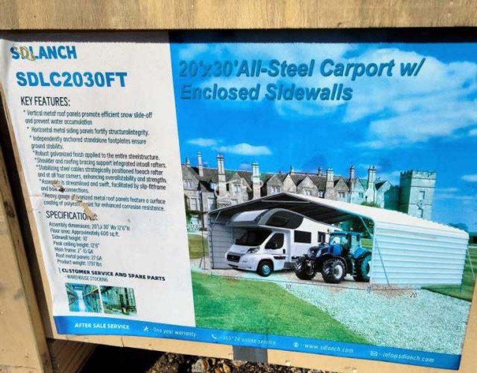 Steel Carport w/ Enclosed Side Walls 20' x 30'