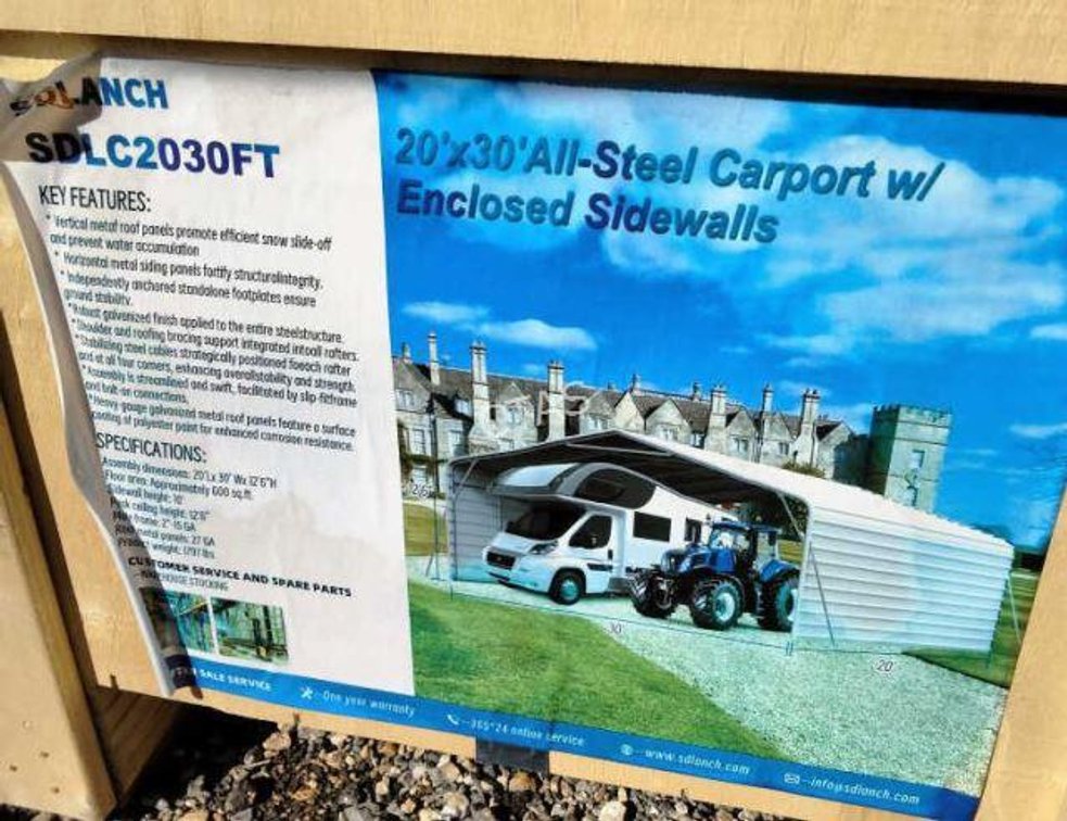 Steel Carport w/ Enclosed Side Walls 20' x 30'