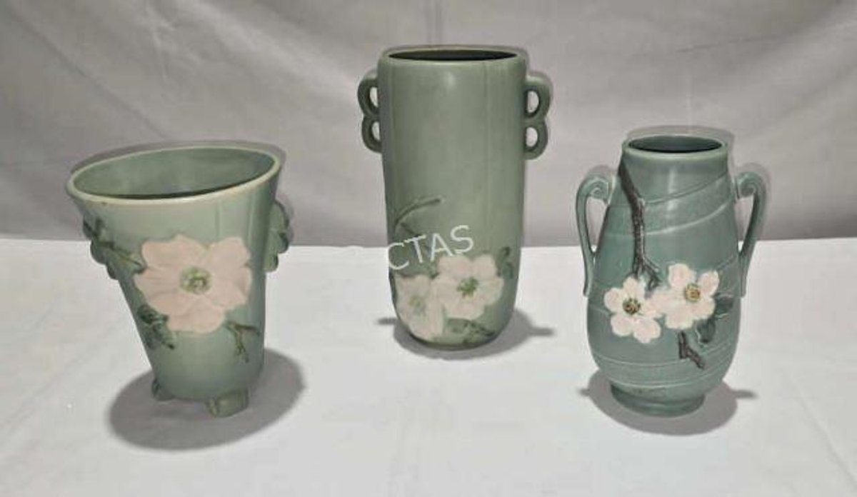 Weller Pottery Vases in Wild Rose Pattern