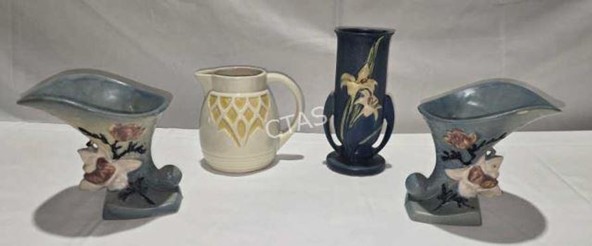 Roseville Mantle Vases, Zephyr Lily Vase &