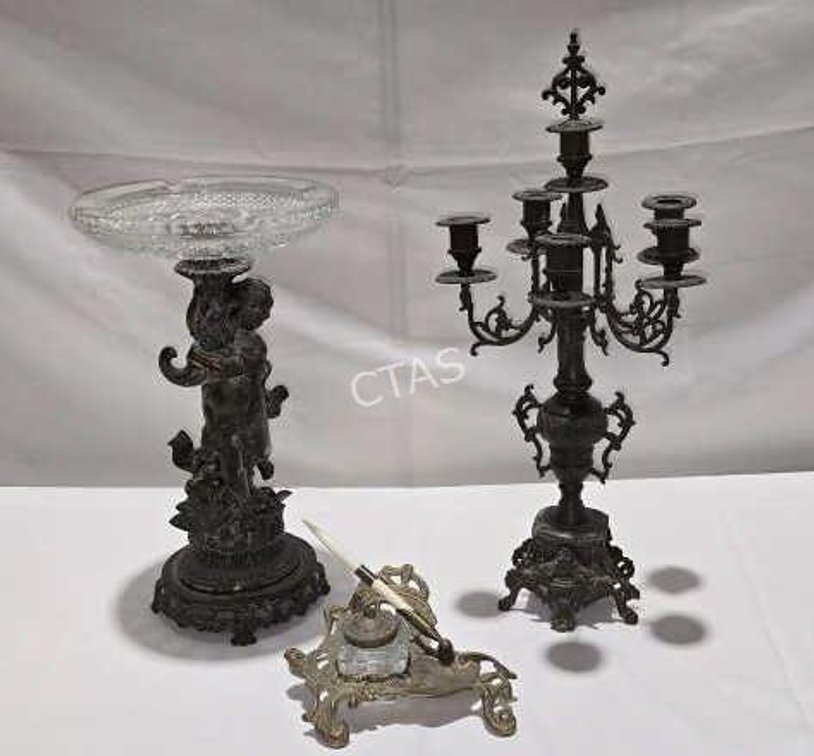 Antique Ornate Candelabra, Pedestal Centerpiece &