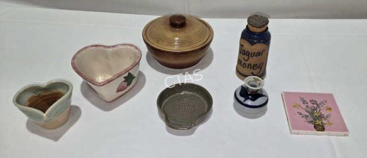 Pottery Bowls, Jar, Spoon Rest, Etc.