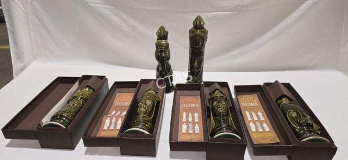 Old Crow Chessmen Ceramic Decanter Set