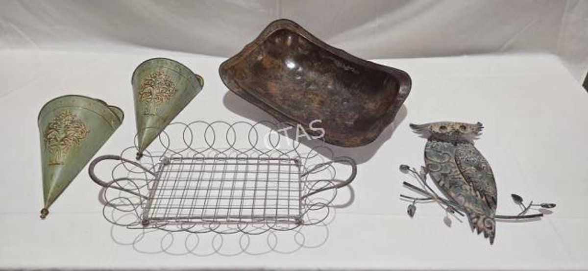 Metal Ware - Owl, Flower Sconces, Wire Basket &