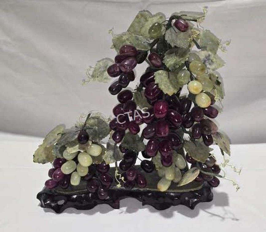 Mid-Century Chinese Carved Jadeite Vine & Grape
