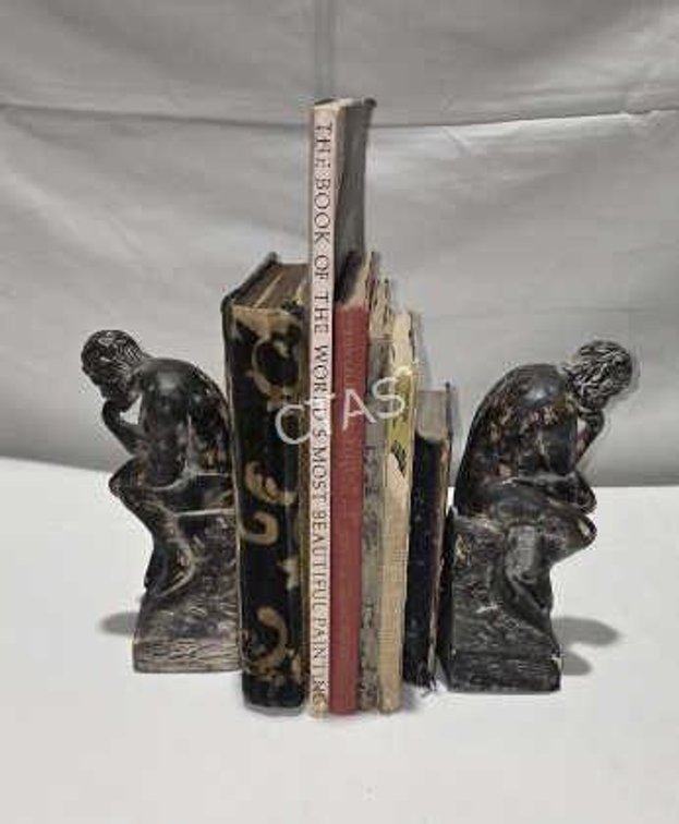 "The Thinker" Bookends & Vintage Books