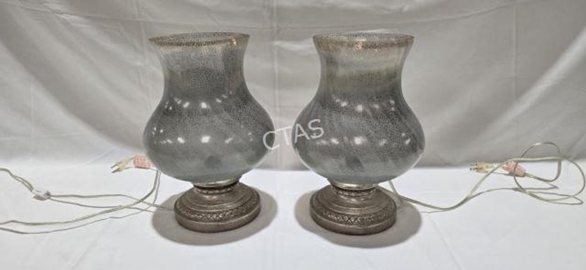 Pair of Glass Hurricane Electric Lamps