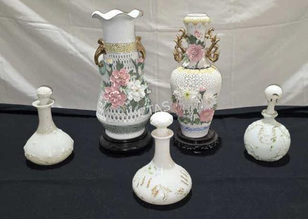 Vintage Porcelain Vases in Capodimonte Style &