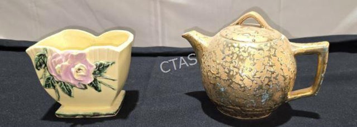 McCoy 22K Gold & Turquoise Teapot w/ Yellow Flower