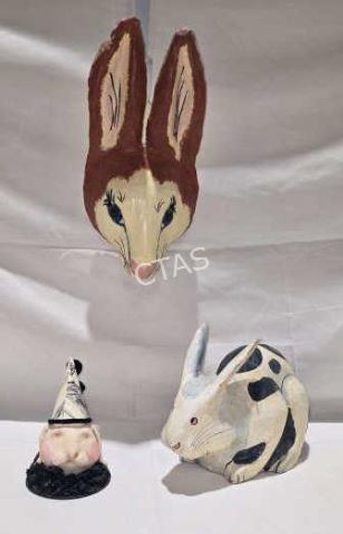 Paper Mache Rabbit Decor & Lidded Bunny Head