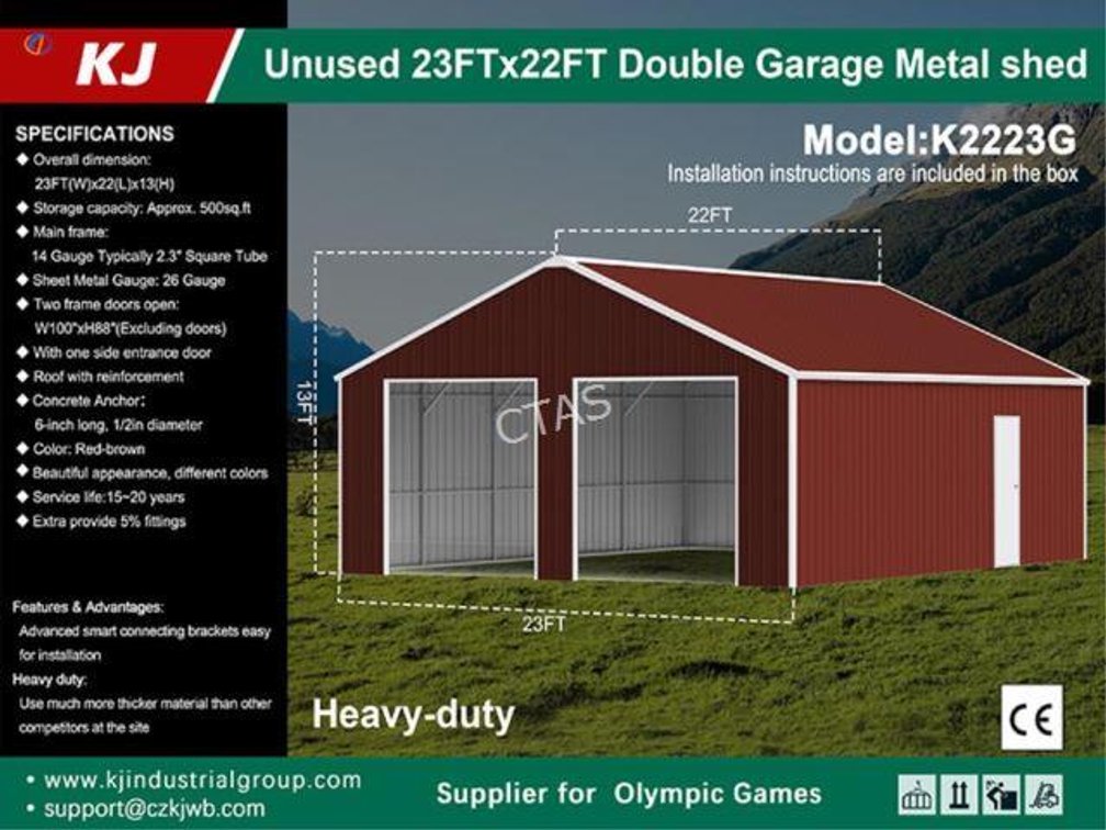 Double Garage Metal Barn - Red/Brown 23' x 22'